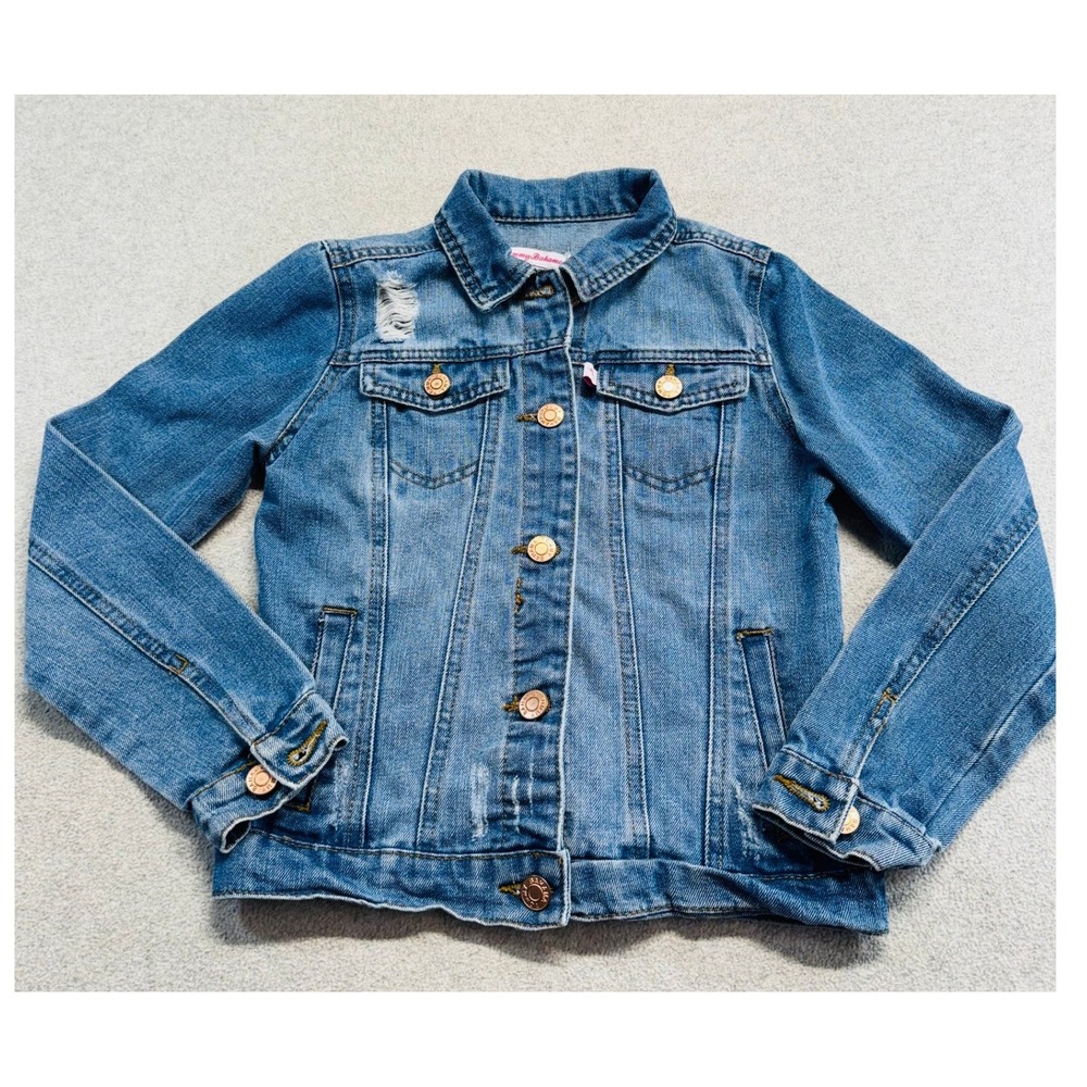 Tommy Bahama Girls 8 Denim Jean Jacket Blue Distressed Trucker Coat Classic Fall